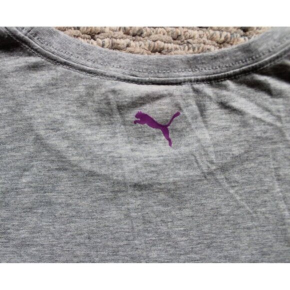 Womens Puma Crew Neck Purple Graphic Logo Tee Shirt Top Medium Heathered Gray - Picture 5 of 5